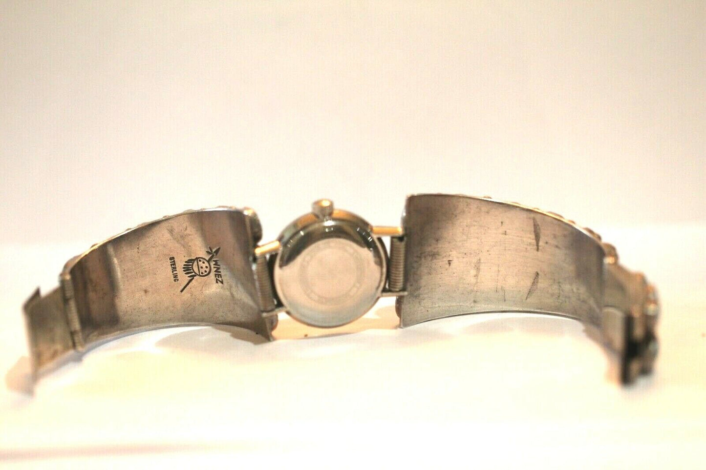 *VINTAGE*  Signed Native American Sterling Silver & Turquoise Watch Band & Watch