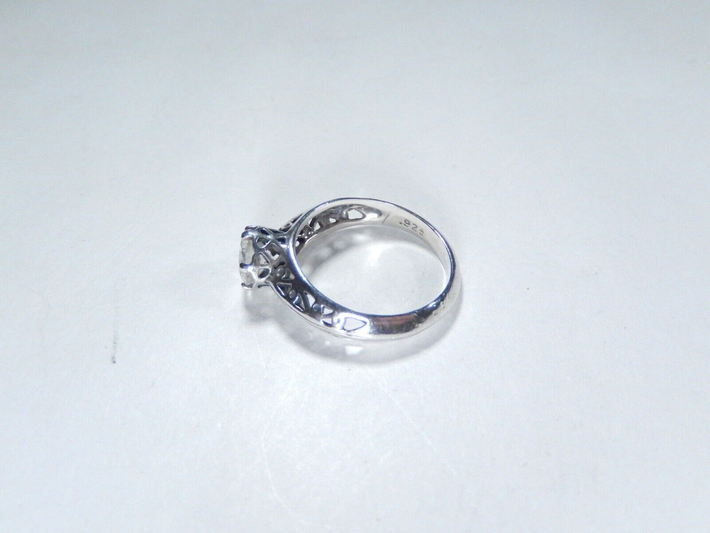 *VINTAGE*  STERLING SILVER 3/4CT SOLITAIRE CZ FILIGREE ENGAGEMENT RING Size 6