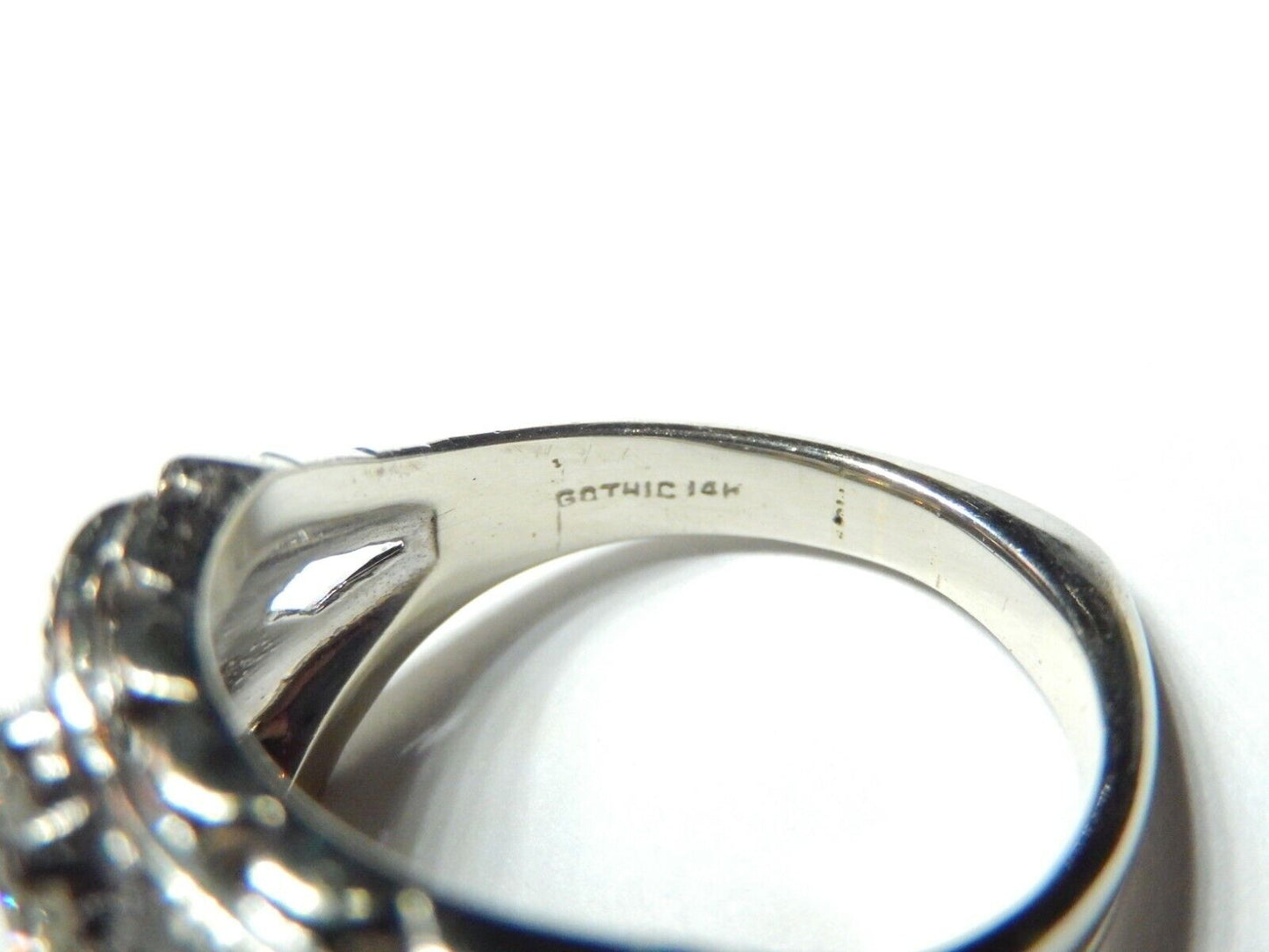 *VINTAGE*  14k White Gold Ladies .905 CT Diamond Cluster 12mm Wide Ring Sz 8.25
