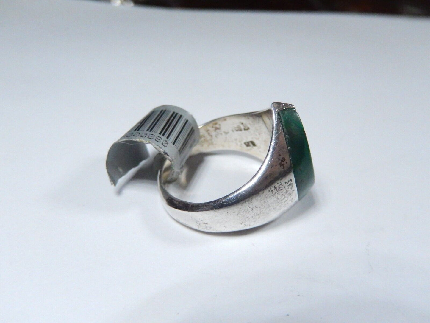 *VINTAGE* Signed Mexico  Sterling Silver Malachite Ring  Size 8.25