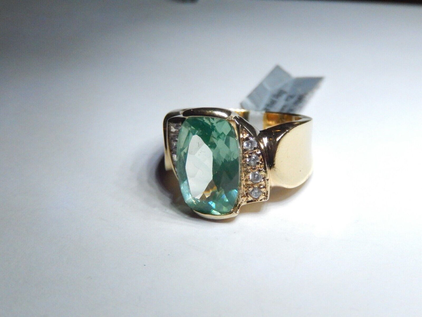 *VINTAGE*   18k Gold Vermeil Sterling 10 CT Topaz & Clear CZ Ring Size 7.5