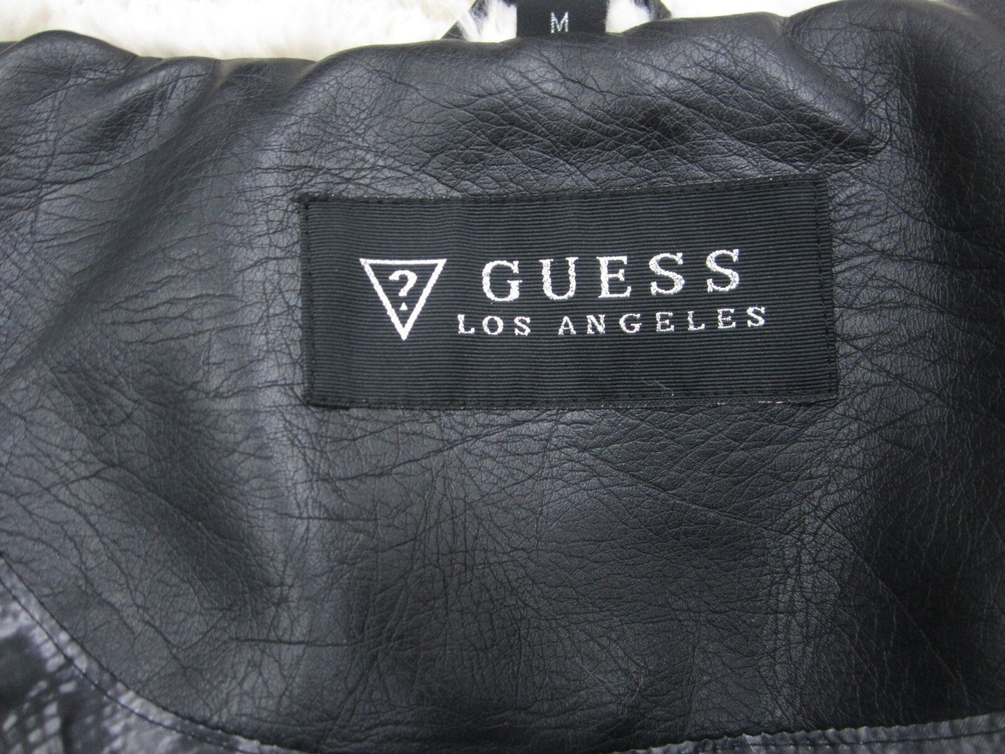 NICE Guess Fur Collar Leather Black Coat Size Medium