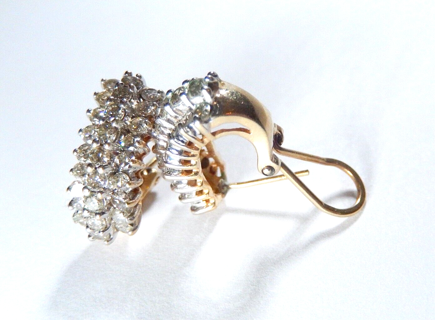 10K Yellow Gold 2.00 CT Natural  Diamond Hoop French Clip Modernist Earrings