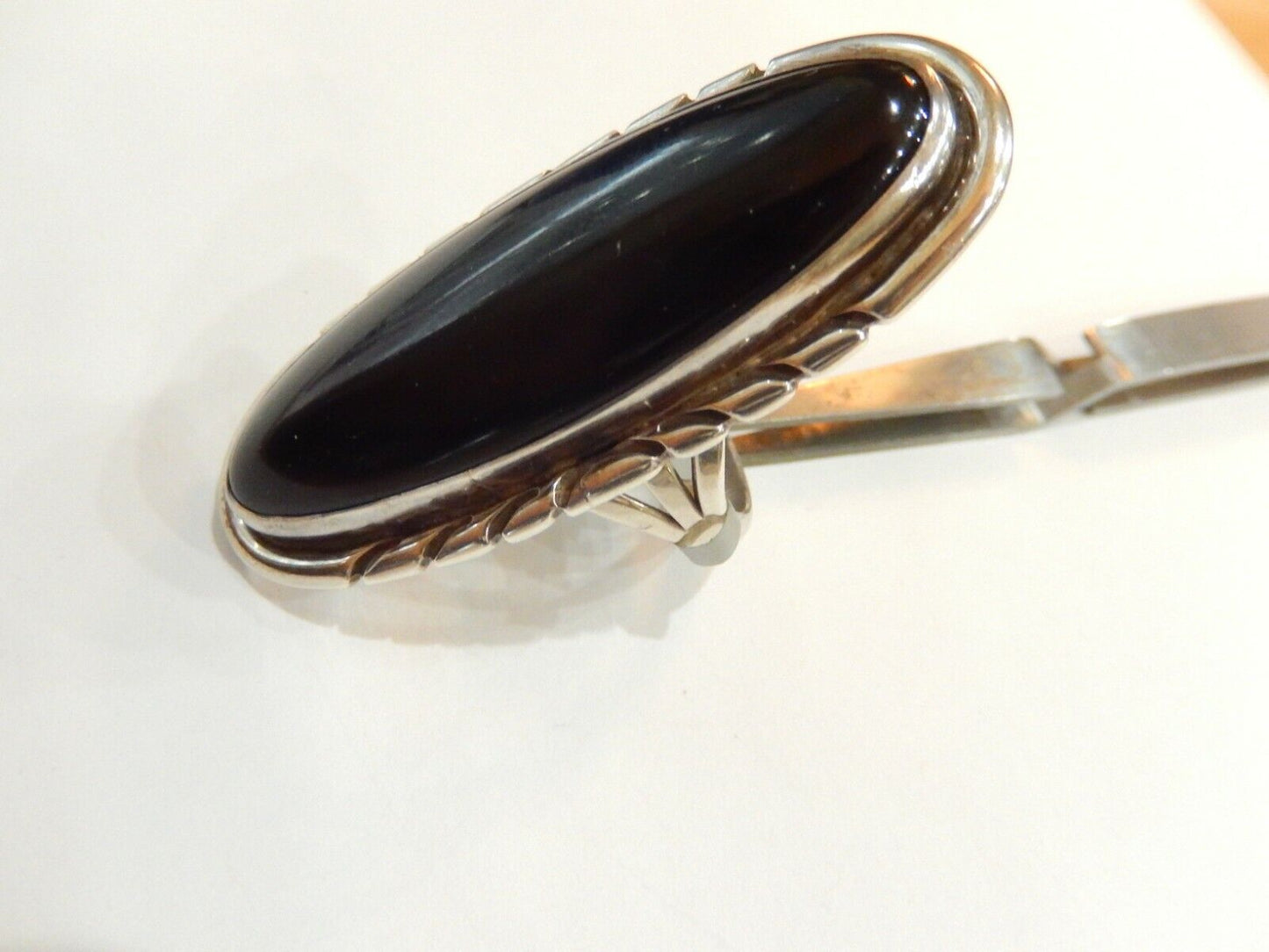 *VINTAGE* HUGE 2 3/8" Native American NAKAI Black Onyx Sterling 925 Ring Size 13