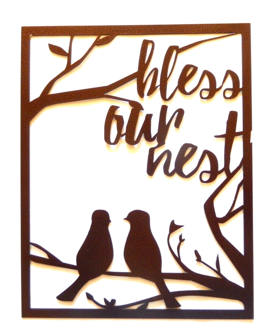 ~NEW~LARGE  14ga. - "BLESS  OUR  NEST"  Copper Brown Metal Wall Art - 16" x 12"