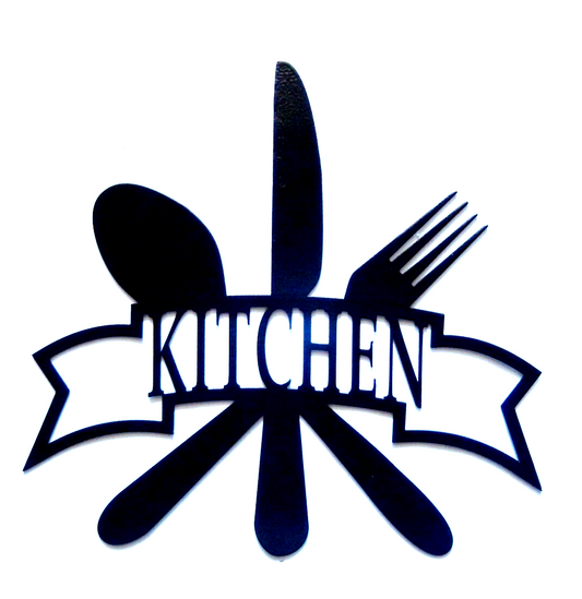 NEW- 14 ga."KITCHEN" -Metal Tableware Dinner Knife Fork Spoon Powder Coated Sign