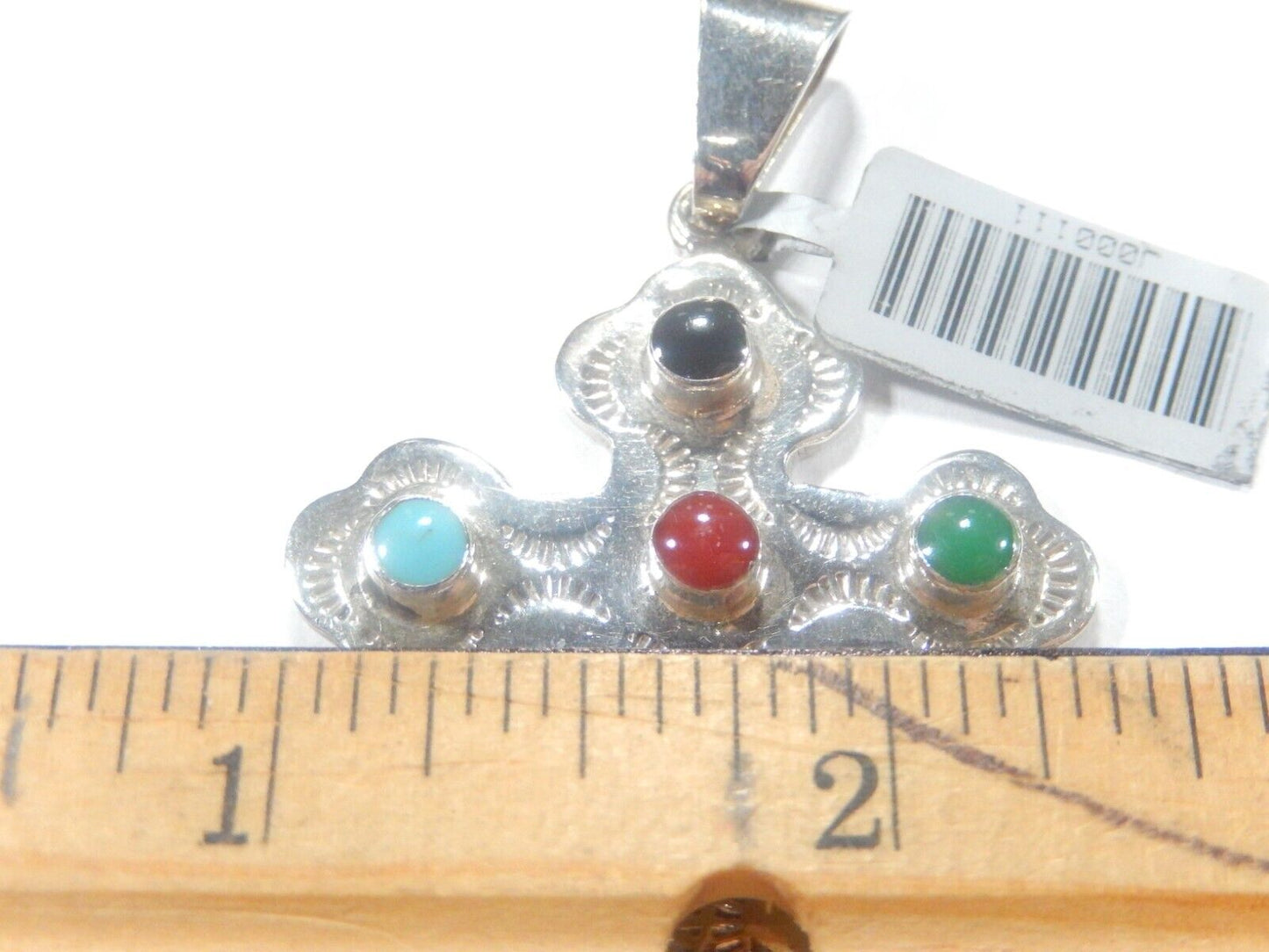 *VINTAGE*  LARGE Mexico Sterling Silver Multi Gem Cross Pendant