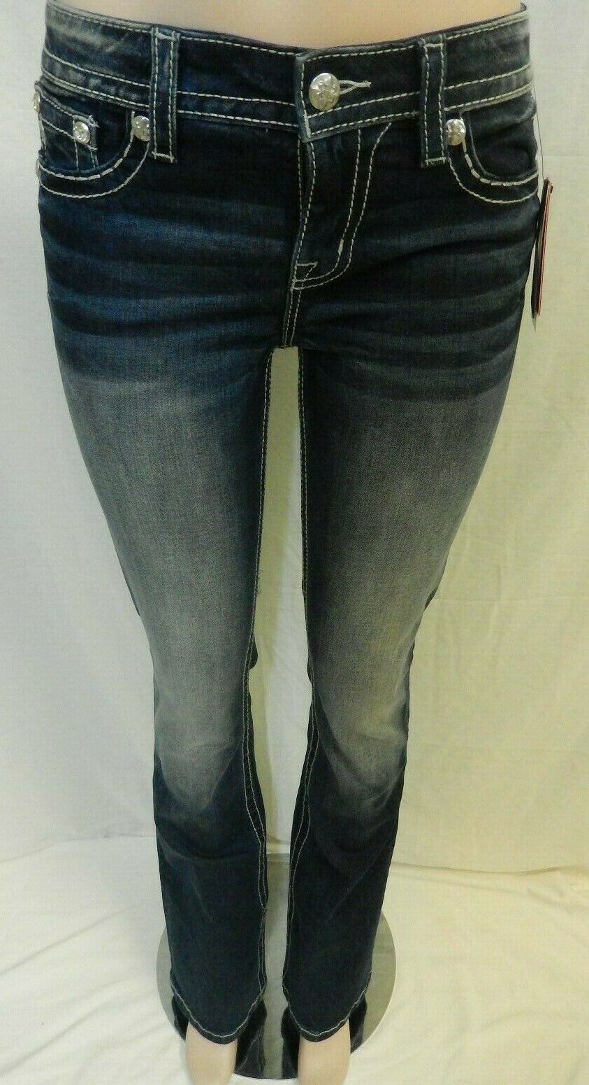*NWT* Miss Me CUTE BLING Chloe Boot Cut Denim Dk Blue Jeans M3244B Size 26 X 34"