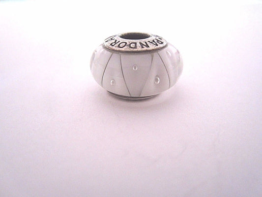 Authentic  Pandora 925 ALE Sterling Silver White  Murano glass twist-on  Bead