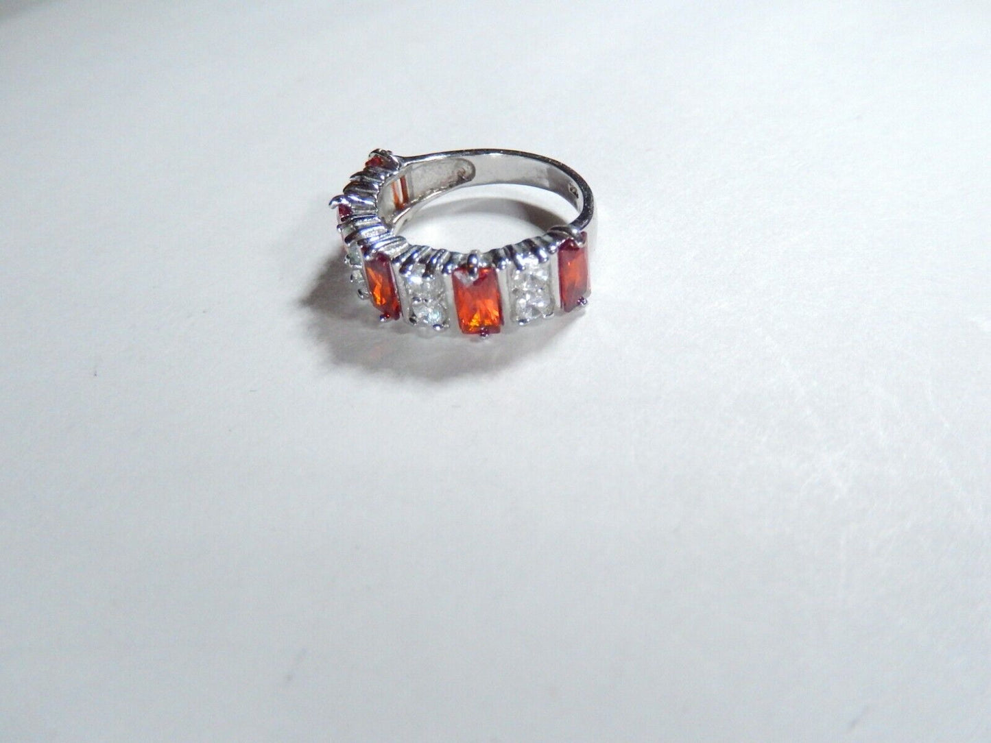 *VINTAGE*  Sterling Silver 925 Red Garnet And CZ Ring Size 6.75