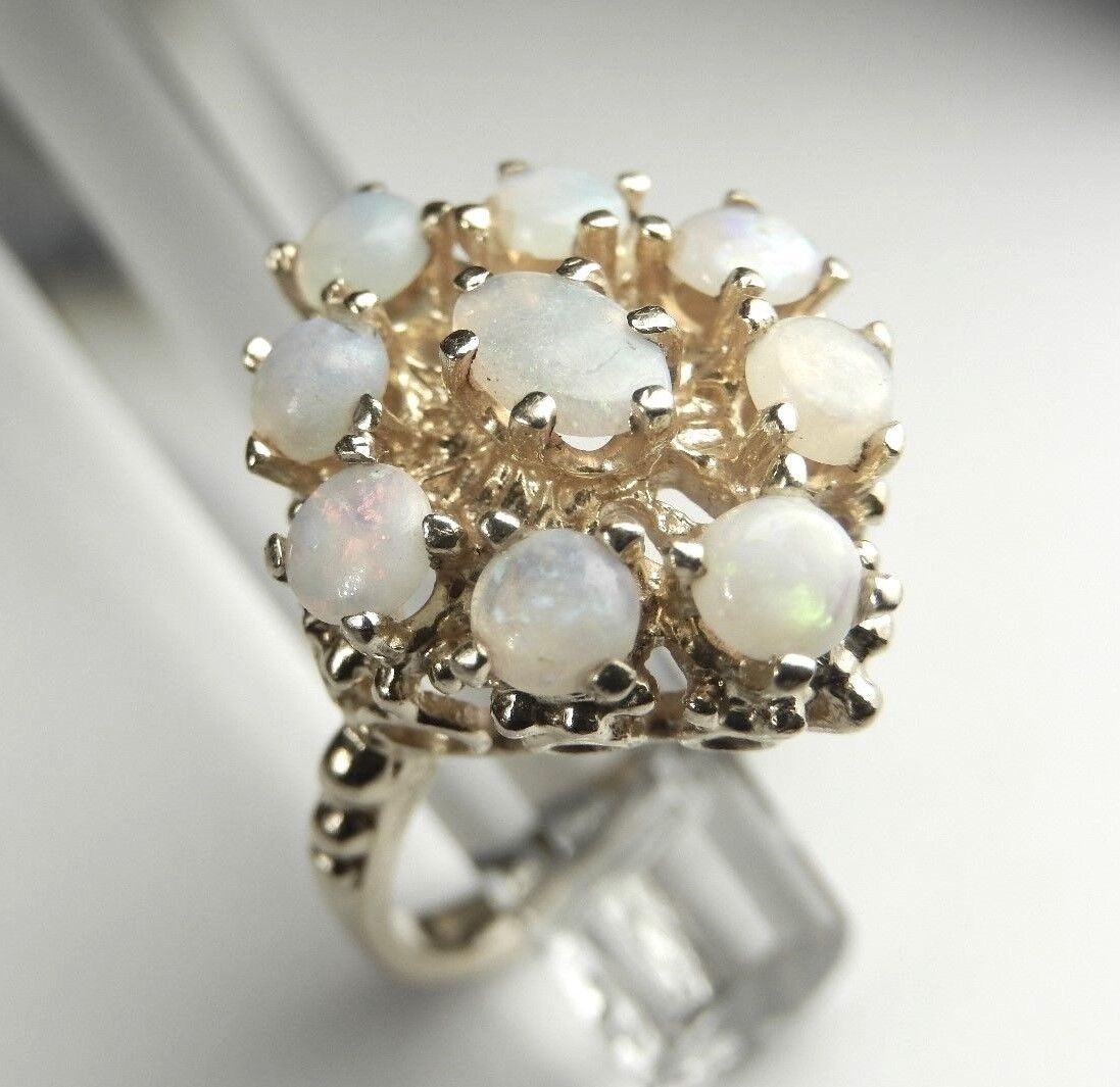 *MINT*  VINTAGE 14k YELLOW GOLD OPAL  FILIGREE CLUSTER RING Size 6.25