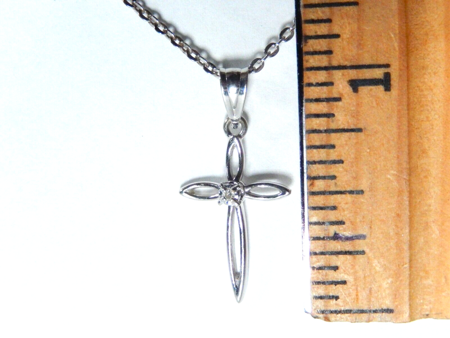 14K White Gold Diamond Cross Pendant with 18" Chain
