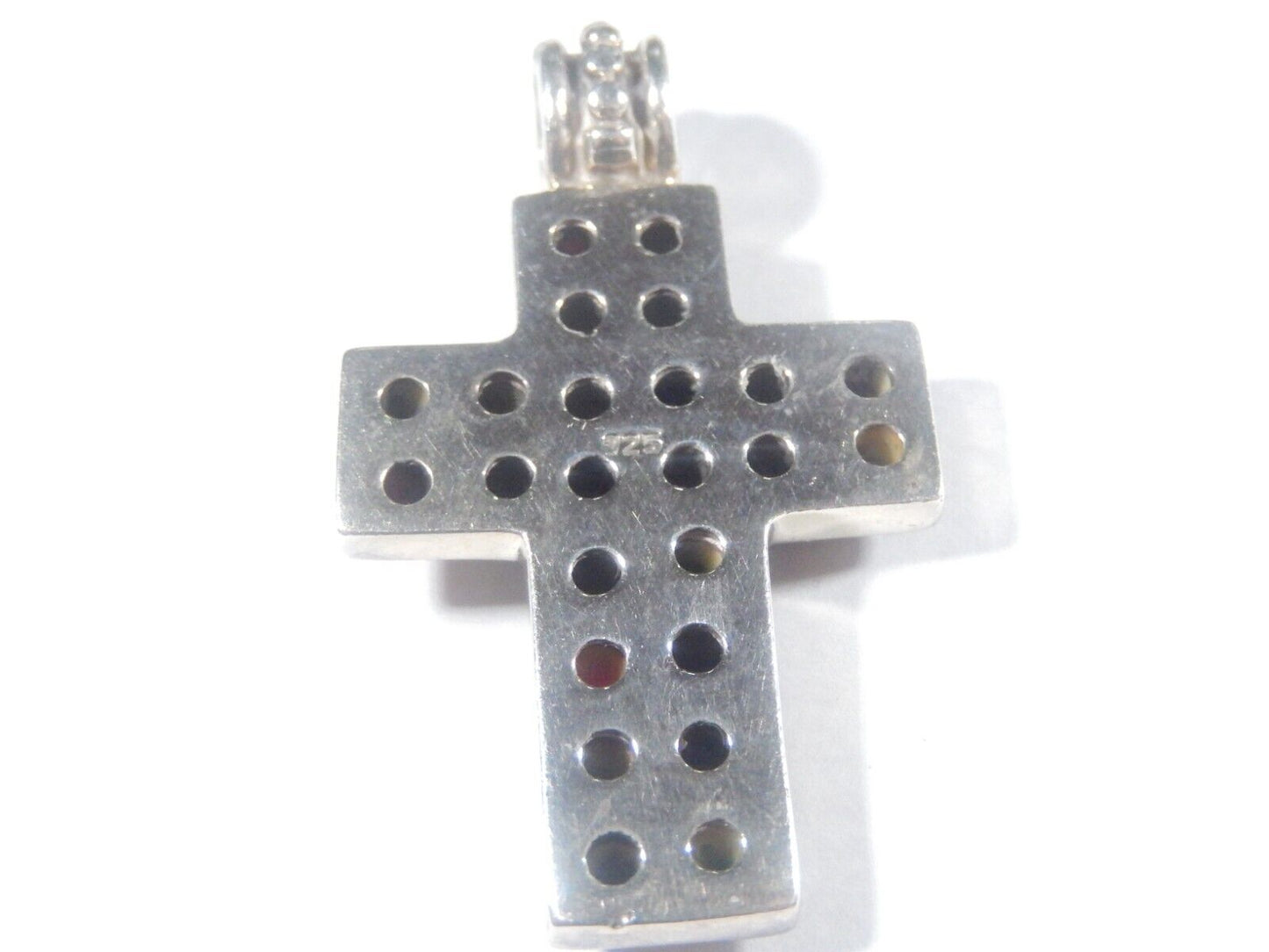 *VINTAGE*   STERLING SILVER MULTI STONE CROSS PENDANT - SIGNED  925