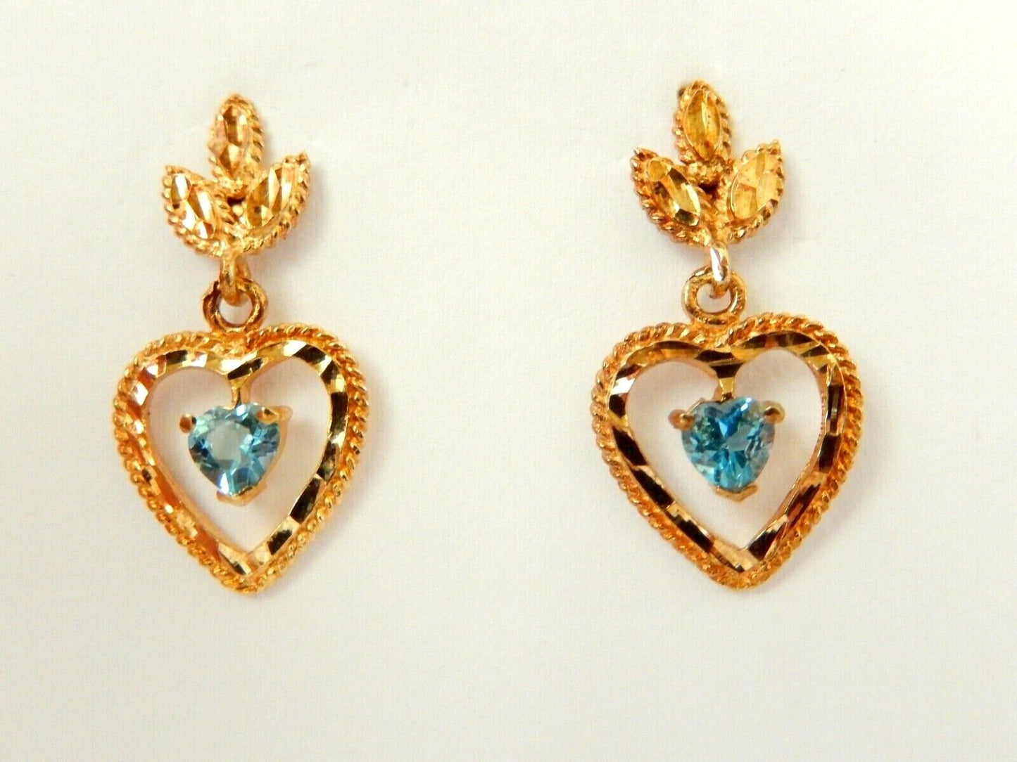 *NWT* 14k Yellow Gold with .50CT Blue Topaz  Heart Shape Dangle Earrings