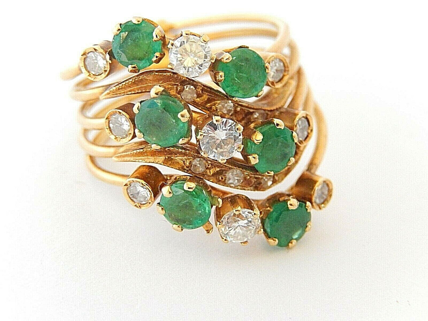 *VINTAGE* 14K Yellow 1.75CT Gold 5 Hinged  Band Emerald & Diamond Ring Sz 8.75