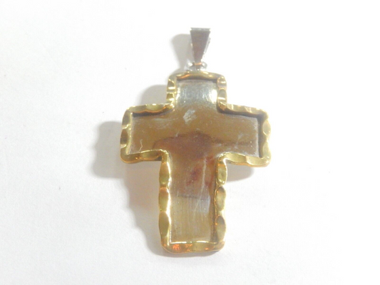 *VINTAGE*  Sterling Silver & Brass Trim Mixed Metals Cross Pendant 2" x 1 1/8"