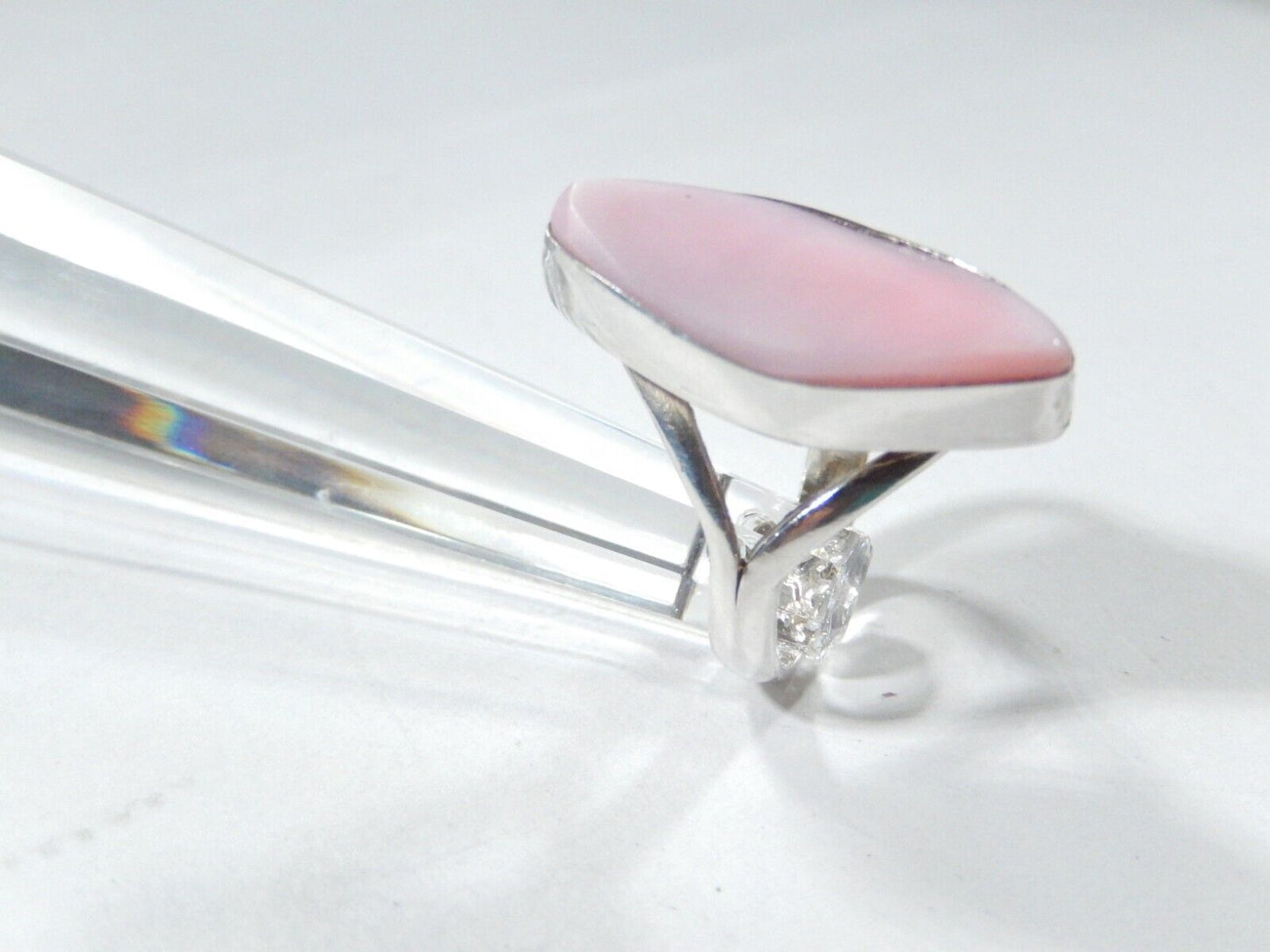 *VINTAGE*  Pink Chalcedony Gemstone Handmade 925 Sterling Silver Ring Size 6.25