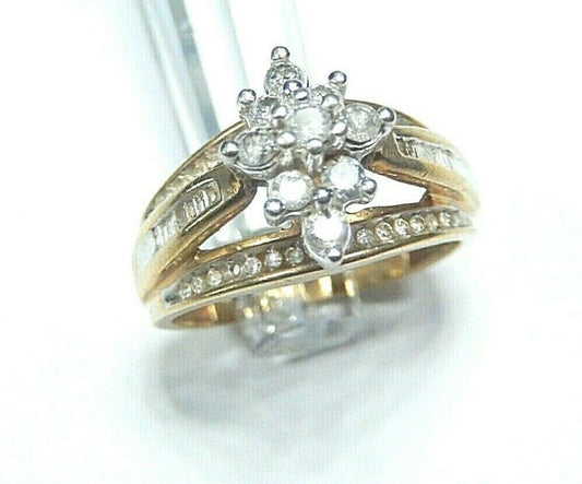 Stamped 10K  Round & Baguette Shape Stones Testing As Diamonds Ladies Ring