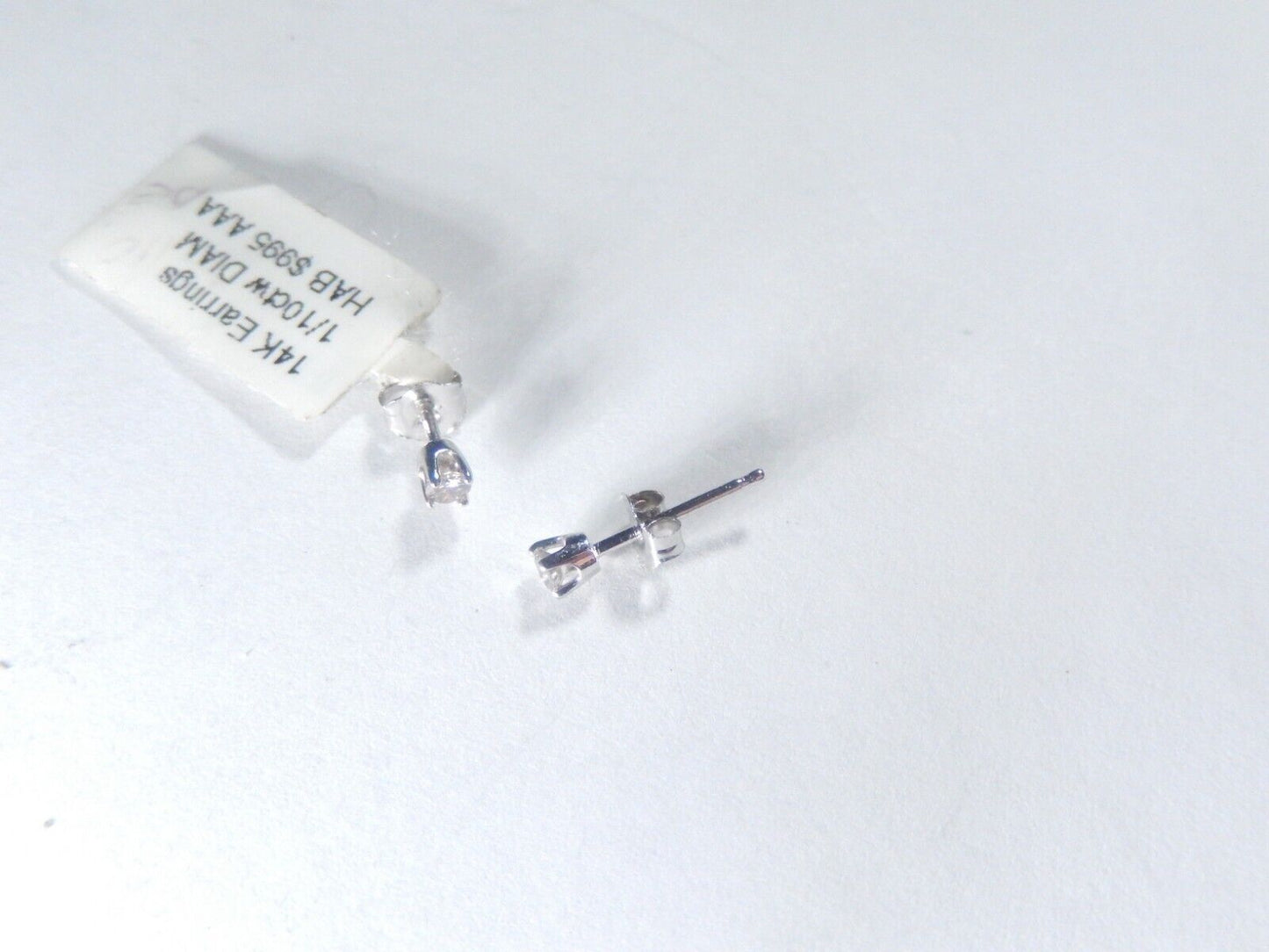 14K White Gold  1/10 CT  Natural  Diamond April Birthstone Stud Earrings