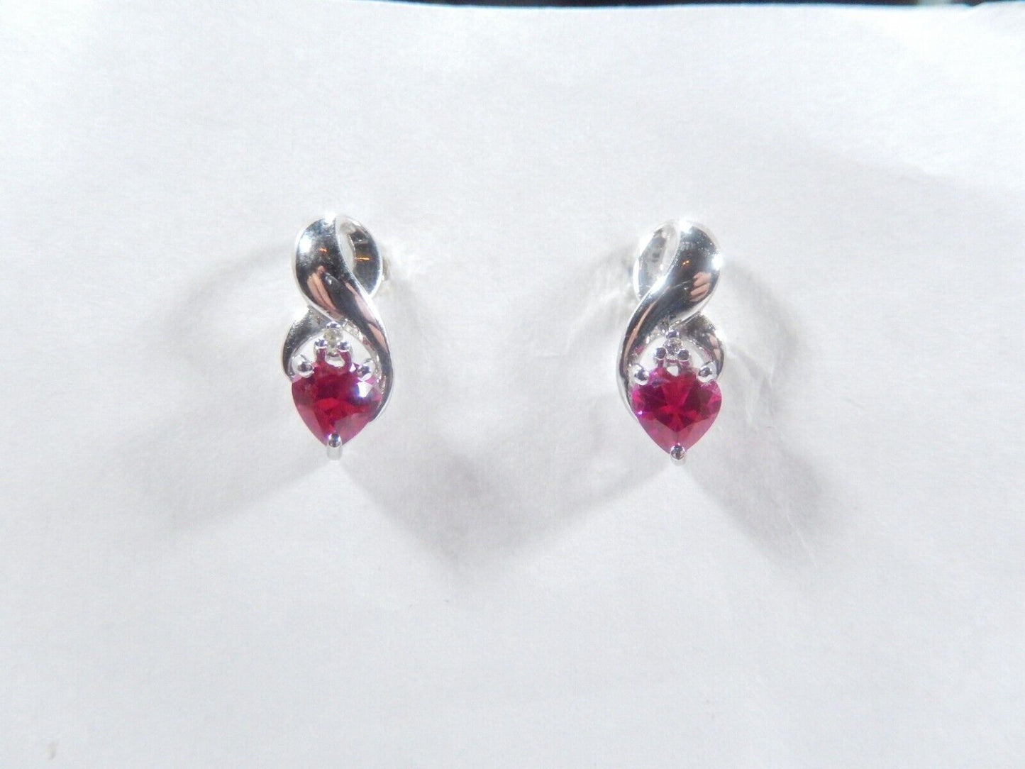 10k White Gold Lab-Created Ruby and Diamond Earrings