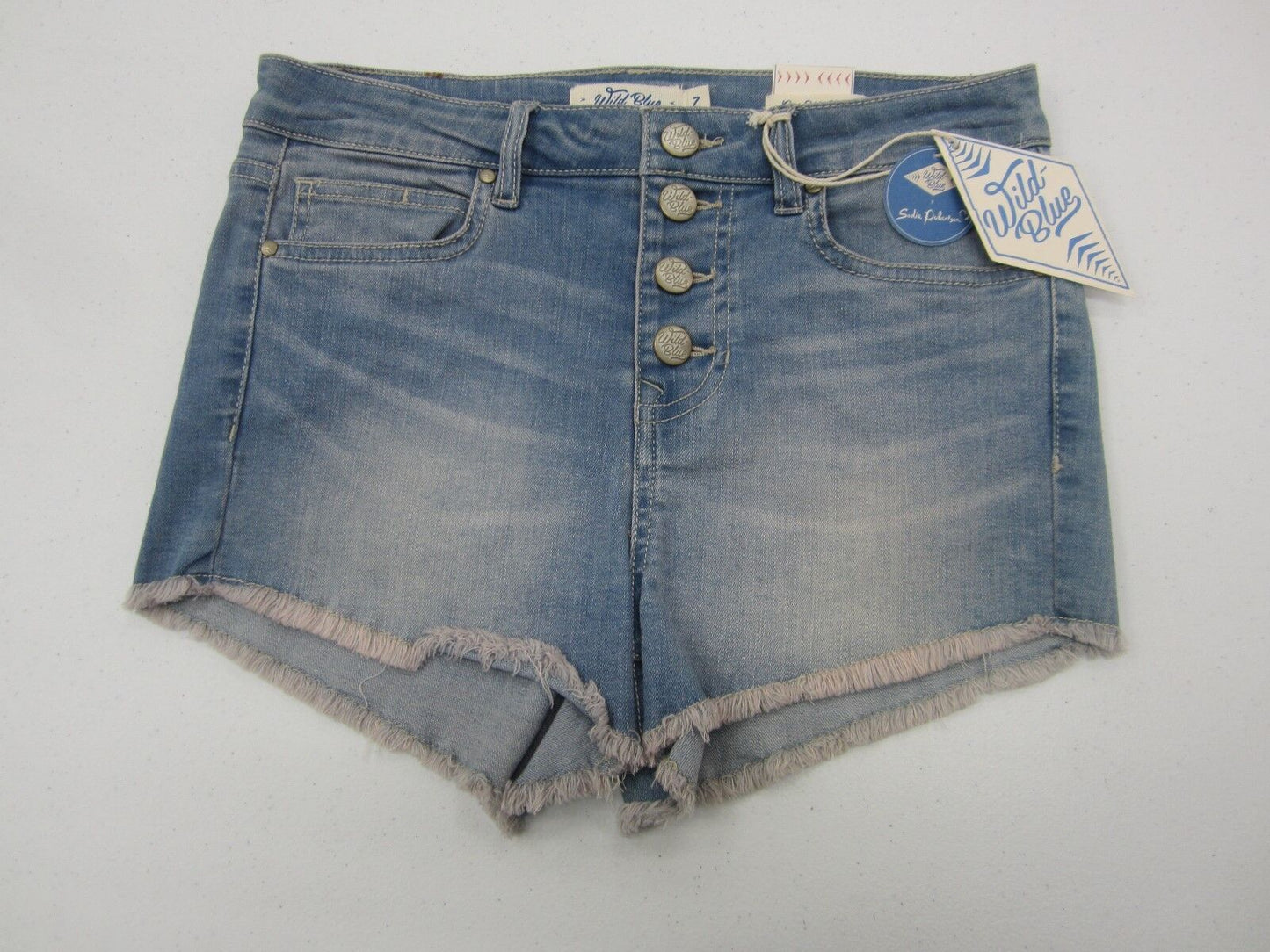 NWT Wild Blue LYCRA Sadie Robertson Girls Shorts Blue Denim Jeans Buttonfly Sz7