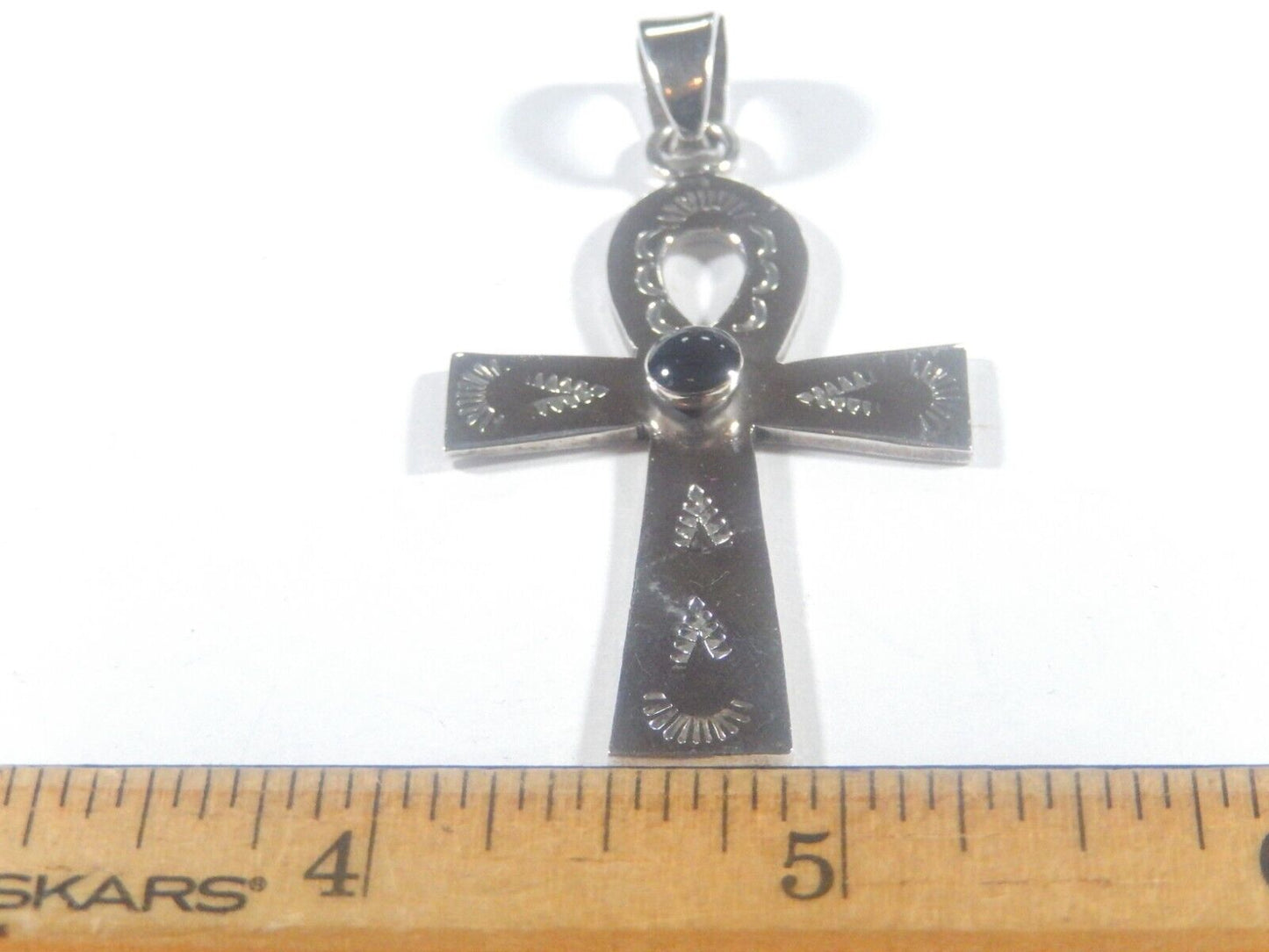 *VINTAGE*  LARGE  Mexico Taxco .925 Sterling Silver Black Onyx Cross Pendant