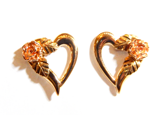 10k Tri-color Black Hills Gold Heart Post Earrings