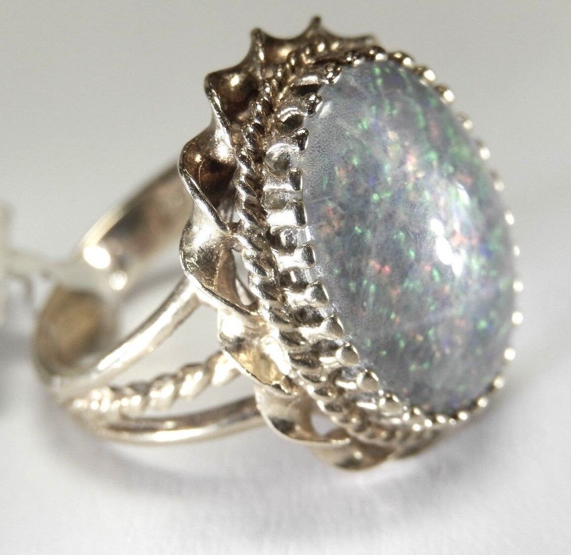 LARGE Vintage 10k Solid Yellow Gold Opal Ring 17x13mm Large Opal Stone Size 7