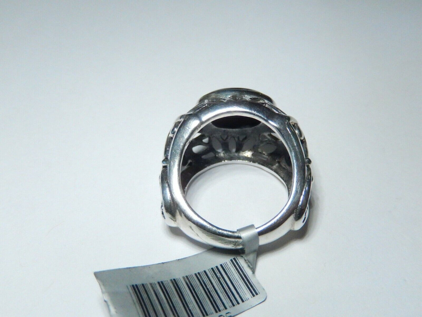 *VINTAGE*  THICK - Sterling Silver Black Onyx Filagree Scroll Dome Ring Size 6.5