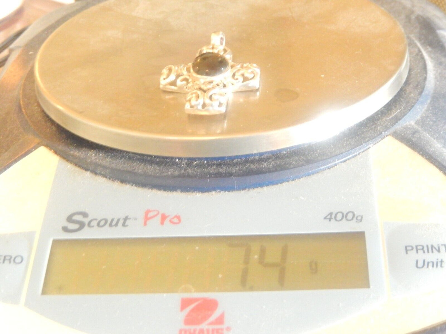 *VINTAGE*  Sterling Silver Filigree Black Onyx Cross Pendant-1.75" x 1.25"