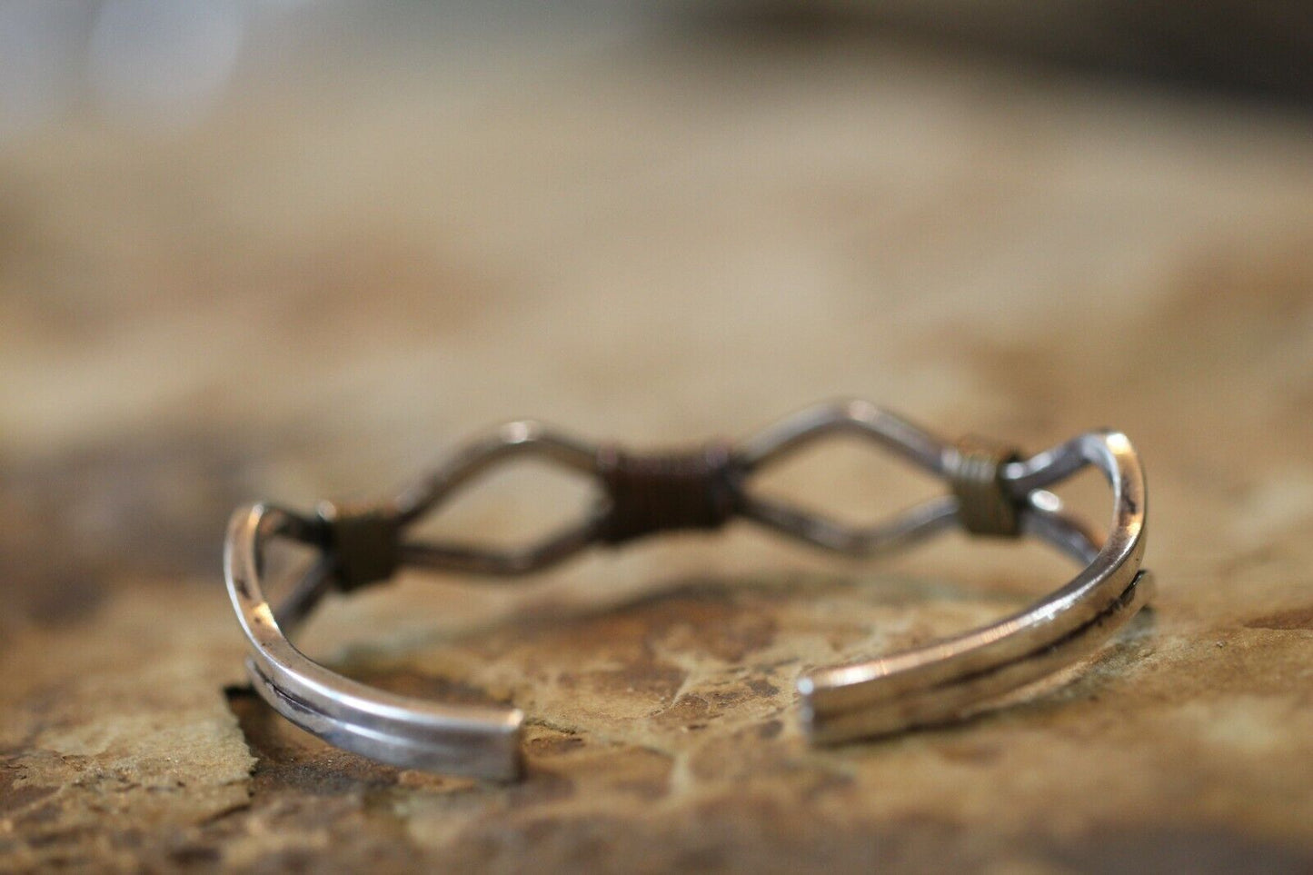 *VINTAGE*  Sterling Silver and Copper Wire Trim Cuff Bracelet Made By "IS"