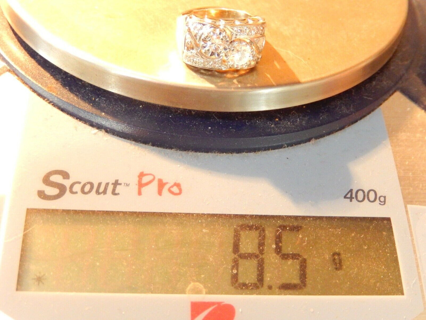 *VINTAGE*  14k White Gold Ladies .905 CT Diamond Cluster 12mm Wide Ring Sz 8.25