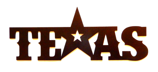 ~NEW~ LARGE - 14ga. -" TEXAS" Copper Brown Star Metal Wall Art Sign - 15" x 6"