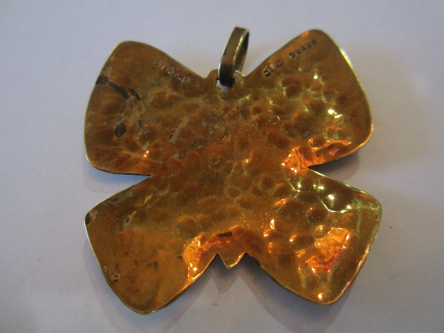 Jeep Collins Retired Sterling Brass Huge Hammered Butterfly Pendant 2-1/4"Long