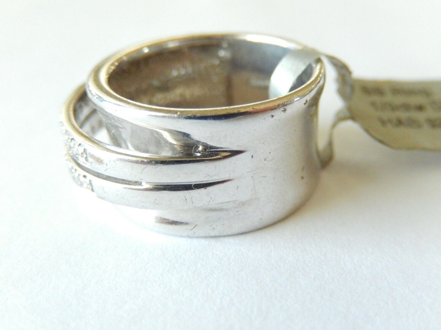 *VINTAGE* Sterling Silver .33CT Double Row Diamond 11mm  Wide Band Ring Size 6.5