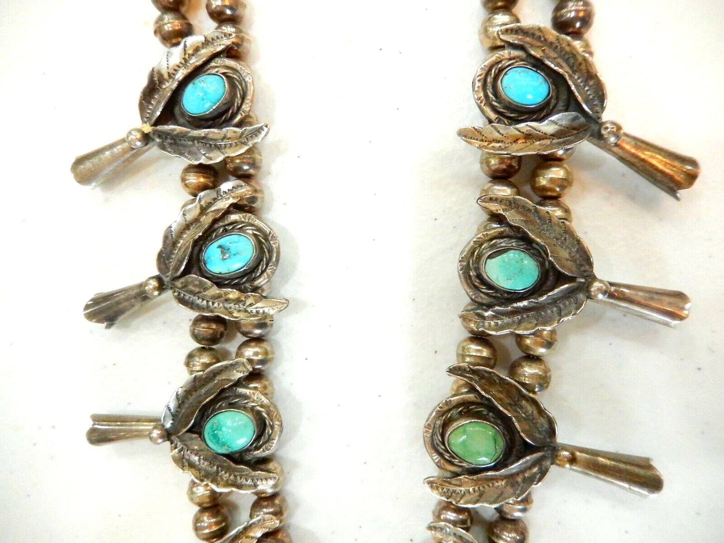 NATIVE AMERICAN  Navajo Turquoise Sterling Silver Squash Blossom  Necklace  30"