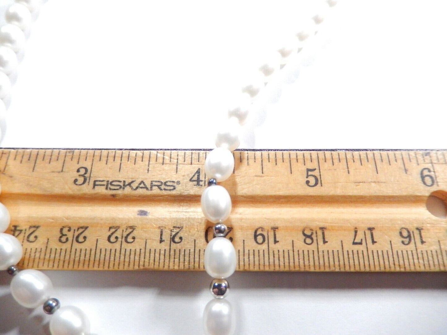 Real 7mm x 6.5mm Oval Pearls &Sterling Silver Beads 17" Necklace w/Pearl Pendant