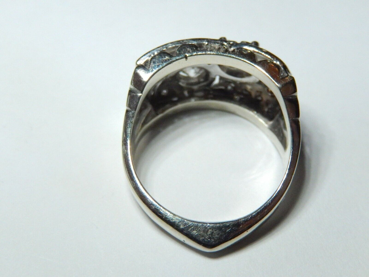 *VINTAGE*  14k White Gold Ladies .905 CT Diamond Cluster 12mm Wide Ring Sz 8.25