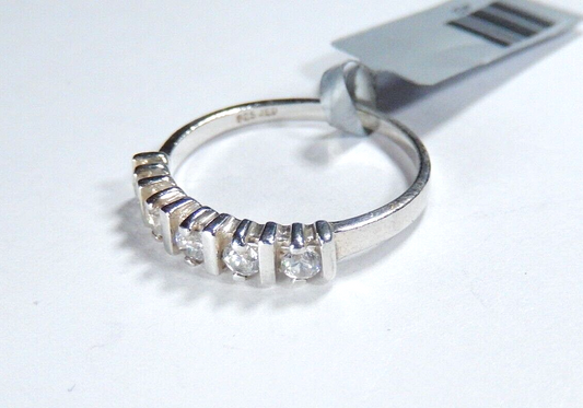 *VINTAGE*  Sterling Silver Channel-Set CZ 4mm Band Ring Size 7.75