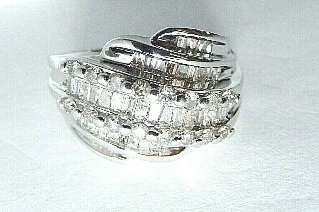 *NEW* 1 CT Natural Baguette Diamond Cluster Bypass Ring 10K White Gold Sz 6.25