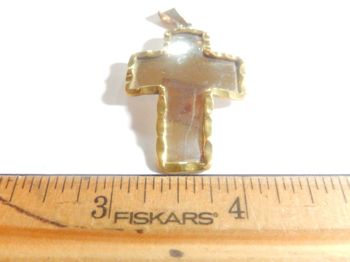 *VINTAGE*  Sterling Silver & Brass Trim Mixed Metals Cross Pendant 2" x 1 1/8"