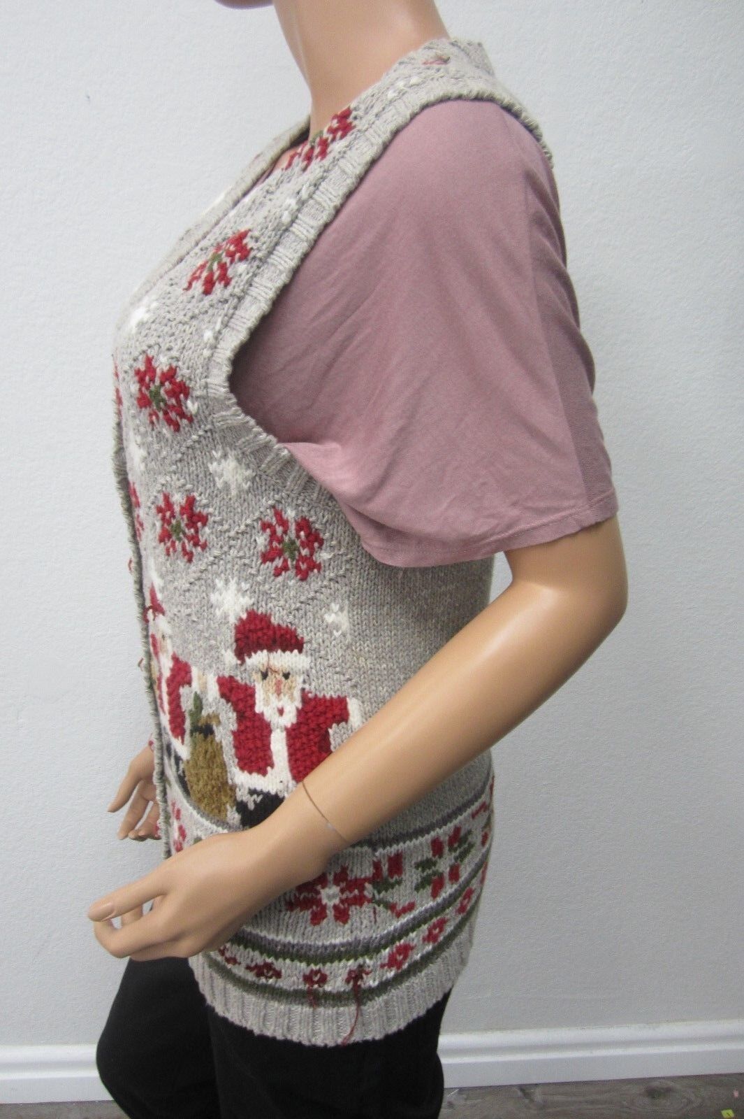 Tiara International Santa Christmas Sweater  Button Front Long Sleeve Size Med