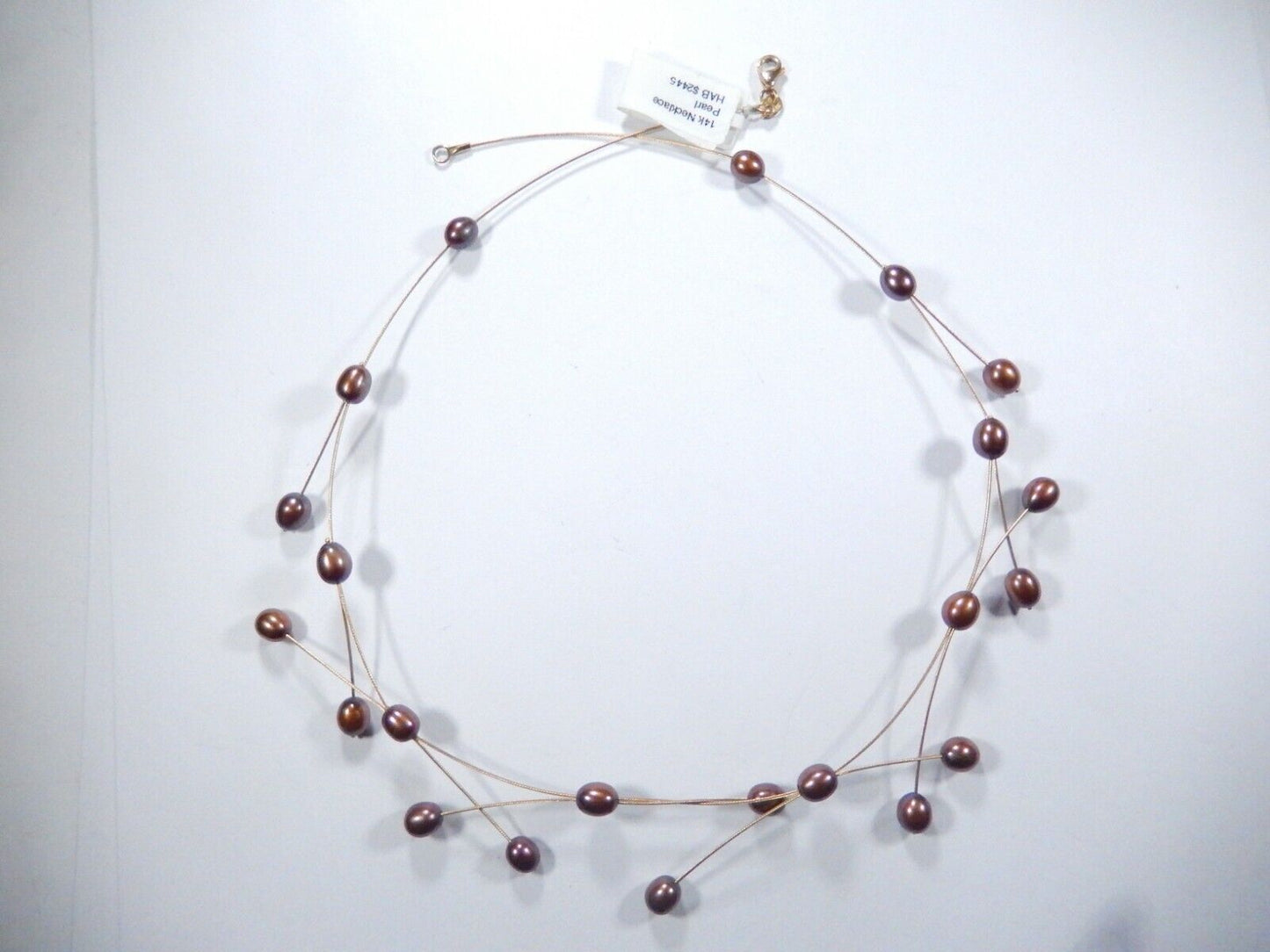 Solid 14k Yellow Gold Wire 7.5mm x 5.5mm 22 Copper Pearls  17" Necklace 9.8 gms