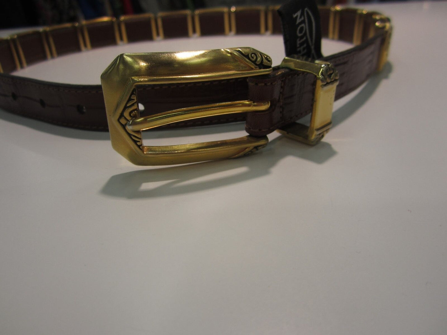 BRIGHTON BROWN LEATHER BELT WOMENS M 32" 42517 GOLD CONCHO SLIDES  BUCKLE