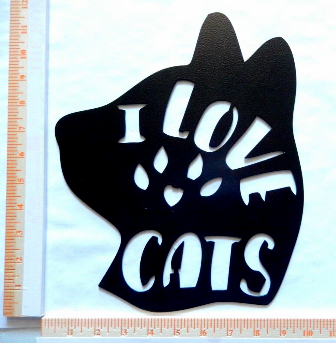 "I LOVE PAW CATS" 14 gauge thick Powder Coated  Metal Wall Art 12"x10