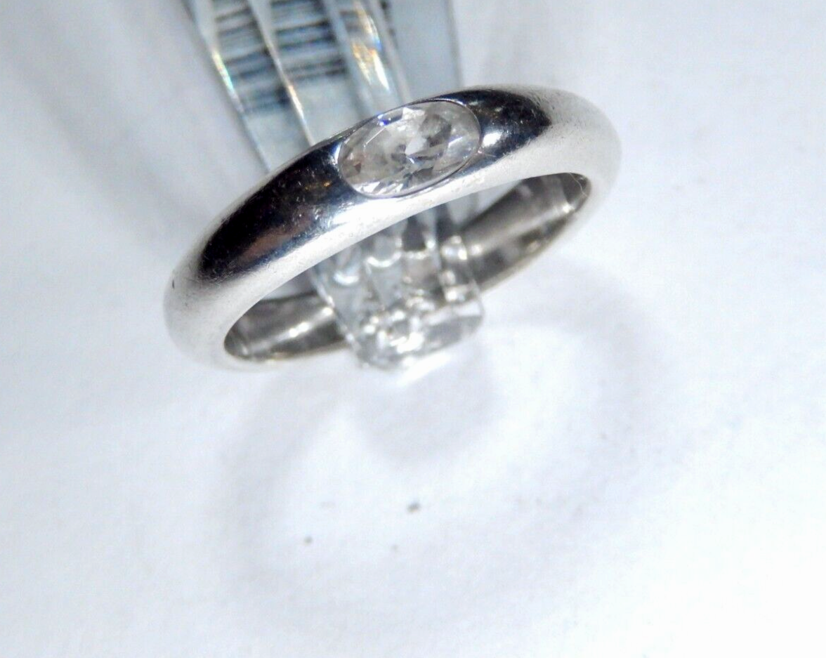 *VINTAGE*  Sterling Silver 4mm Heavy  Cubic Zirconia CZ Band RING Size 7.5