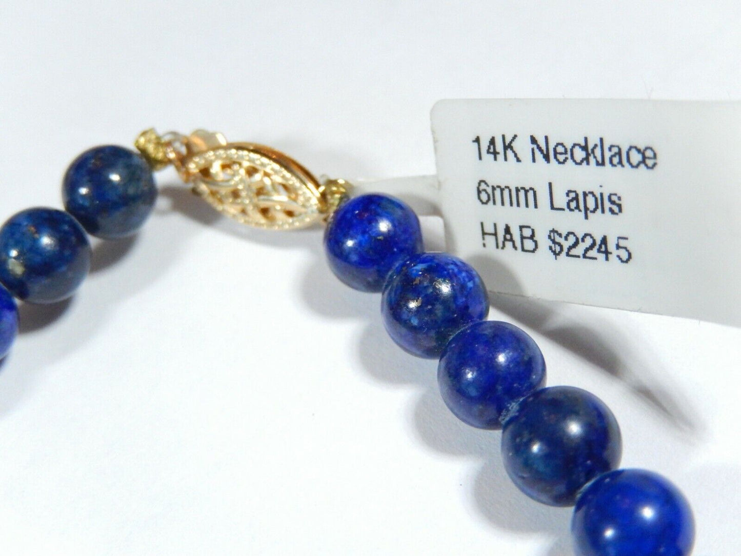 *VINTAGE*  14k Yellow Gold 4mm Bead and 6mm Lapis Bead Necklace 24" long