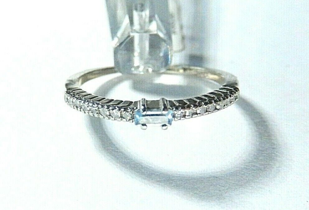 *VINTAGE*  Emerald-Cut Blue Topaz & Diamond Ring in 10K White Gold Size 6.25