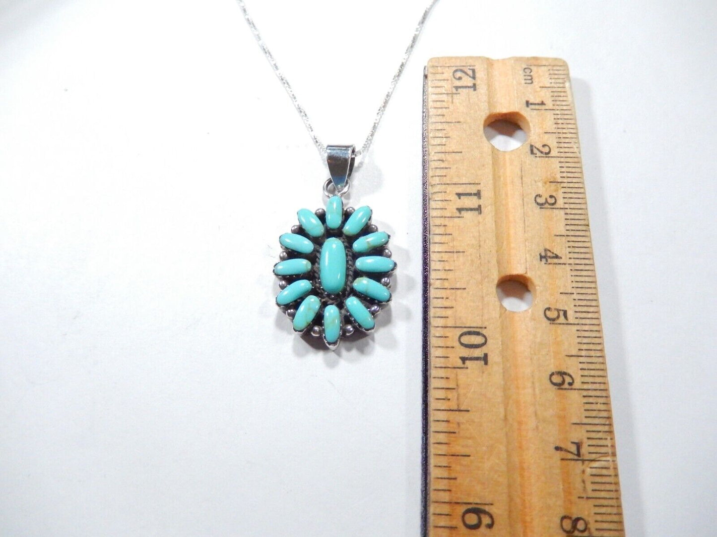 *VINTAGE*  South West Sterling Silver Needle Point Turquoise Pendant w/18"chain