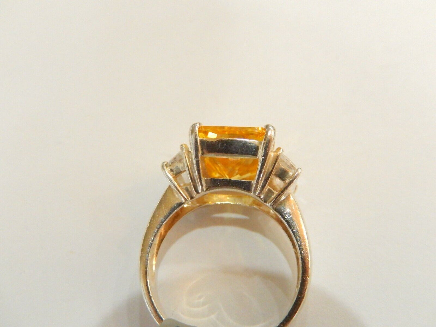 *VINTAGE*  Sterling Silver 5.0 CT Citrine  and CZ Ring  Size 6.5